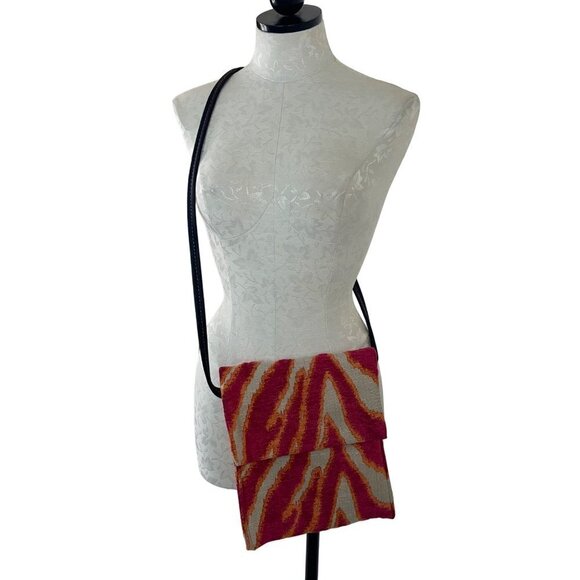 Womens Crossbody Shoulder Bag One Size Pink Orange Tapestry Flap Front Colorful - Picture 6 of 12